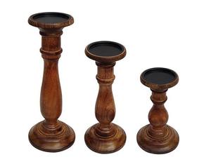 Elegante Juego de 3 Portavelas de Madera Hechos a Mano, Soporte Decorativo de Primera Calidad para Decoración de Bodas y Hogar Moderno - Product Image 1