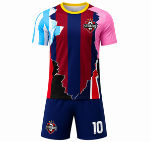 Maillot de football Strikers unisexe à manches courtes, sublimé, 100 % polyester, anti-humidité, col ras du cou, color block, coupe athlétique - Product Image 2