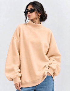 Pull-over oversize à col montant pour femme en mélange de coton léger, coupe décontractée, manches longues - Fournisseur de vêtements - Product Image 1