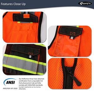 Mesh Fabric Reflective Safety Vests <b>for</b> Men Women High Visibility Vest with Pockets <b>Construction</b> Safety Apparel Neon Work Vest - Product Image 4