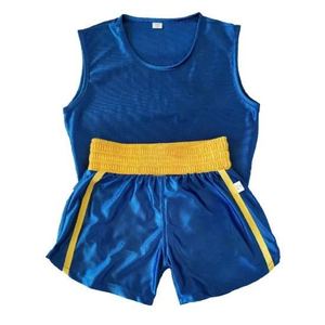 Conjunto de Uniforme de Boxeo Azul para Hombre con Ribete Amarillo, Ropa de Artes Marciales de Secado Rápido, Logotipo Personalizado Impreso en la Parte Delantera, Ropa Deportiva - Product Image 3