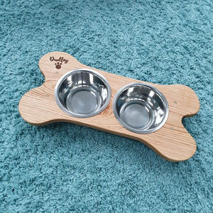 Comedero Elevado de Madera Hecho a Mano para Perros, Comedero Personalizado para Gatos con Logotipo, Comedero de Madera para Mascotas con Tazón de Acero Inoxidable, Linda Estación de Alimentación Hecha a Mano - Product Image 4