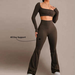 Leggings de sport évasés personnalisés pour femme, effet push-up, taille élastique, pour entraînement, yoga et fitness - Product Image 6