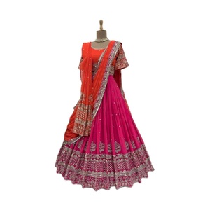 Zain Exports Micro Lehengha Talla 44, Tela Foux Gorgette con Hilo de 9mm y Lentejuelas, Choli Interior Incluido - Elegante para Bodas, Diwali y Uso Casual - Product Image 1