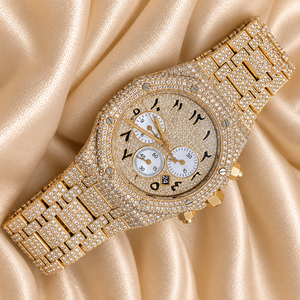 Montre chronographe à quartz analogique en or blanc Raj Gems 41 mm avec cristal saphir, fermoir caché à bouton-poussoir, bracelet de luxe pour homme, 10 bars - Product Image 3