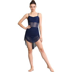 Robe de danse de salon pour femme, tenue de danse rythmique, avec bretelles fines, design flatteur à la taille, jupes en tulle fluide et doux - Product Image 1