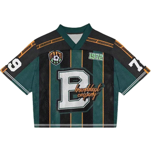 Branddept Women's Vintage Striped <b>Mesh</b> <b>Crop</b> <b>Top</b> V-Neck Short Sleeve Breathable Sporty Jersey Style 1972 Logo Design - Product Image 1