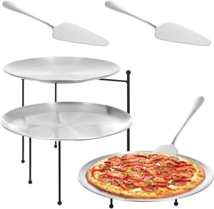 Stainless Steel Pizza Stand <b>3</b> Tier Round Shape with Metal Tray For Restaurant Cafe Hotel Tableware Usage - Product Image 4