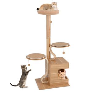 Albero per Gatti in Legno a 4 Livelli, Alto 130 cm, con Cuccia e Cuscini Lavabili - Product Image 1
