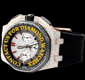 Reloj de Lujo con Diamantes Moissanite, Caja Redonda, Esfera Cronógrafo con Fecha Automática, Correa de Goma Negra, Regalo de Aniversario para Él - Product Image 2