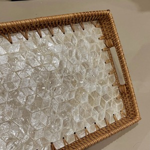 ถาดเสิร์ฟสี่เหลี่ยมทำมือจากหวายธรรมชาติฝังมุก สำหรับตกแต่งโต๊ะกาแฟ ถาดจัดระเบียบสำหรับตกแต่งบ้าน ของขวัญสำหรับน้ำชา - Product Image 6