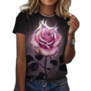 เสื้อยืดแขนสั้นผู้ชายและผู้หญิง พิมพ์ลายกุหลาบ 3 มิติ พิมพ์ลาย 3 มิติ เสื้อคอกลมแฟชั่น เสื้อเชิ้ตผู้ชายและผู้หญิง 6xl ระบายอากาศได้ - Product Image 1