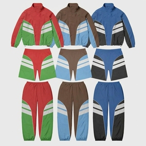 Unisex Color Blocking Tracksuit Set Full Sleeve Half-<b>Zip</b> Jacket Pants <b>Shorts</b> Breathable Polyester Sporty Autumn Wear - Product Image 1