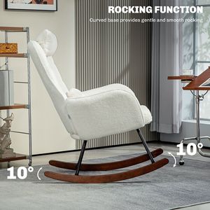Sedia a dondolo in bianco crema con schienale alto e poggiatesta sedia da allattamento per soggiorno camera da letto con cuscino in legno - Product Image 4
