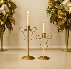 Brass Candlestick <b>Holder</b> Set With <b>Bow</b> Design For Valentine'S Day Home Decoration - Product Image 6