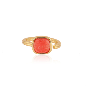 Anillo artesanal elegante de latón chapado en oro con piedra de jade roja, banda ajustable, accesorio de moda, joyería para fiestas de cóctel para damas. - Product Image 1