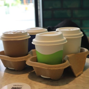ถาดใส่แก้วกาแฟแบบย่อยสลายได้สำหรับร้านกาแฟและการส่งอาหาร ถาด 2 ช่อง ถาดกาแฟเยื่อกระดาษขึ้นรูปสำหรับเชิงพาณิชย์ - Product Image 2