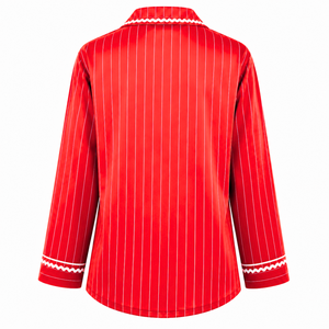 Delta| Sigma |Theta Women's Striped Pajama Set Button Front Long Sleeve Sleepwear Contrast Trim Lounge <b>PJs</b> With Drawstring Pants - Product Image 3