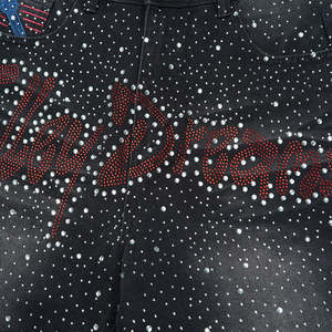 Shorts de mezclilla con pedrería, lavado vintage personalizado, para hombre, estilo holgado, cintura alta, streetwear, shorts de verano. - Product Image 3