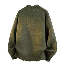 Pull en maille tie-dye tendance, coupe oversize, style artistique, streetwear décontracté, pull déchiré, pull ample pour homme - Product Image 3