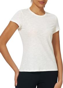 Women's <b>White</b> <b>Cap</b> <b>Sleeve</b> Crew Neck <b>T</b>-<b>Shirt</b> Loose Fit Solid Color Casual Style 100% Cotton Breathable Jersey Fabric Spring Summer - Product Image 5