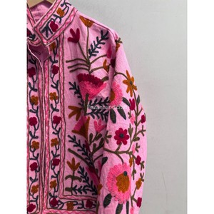 Pink Color 100% Cotton <b>Jacket</b> Hand Stitch <b>Short</b> <b>Jacket</b> Unisex Winter Coat Uzbek Embroidery Suzani <b>Jacket</b> Women's <b>Jackets</b> - Product Image 3