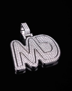 Pendentif Lettre Prénom Moissanite Entièrement Sertie de Pierres, Argent 925 Micro-Pavé, Breloques de Luxe, Pendentif Quotidien, Style Hip Hop - Product Image 1