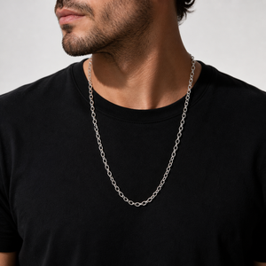 Cadena de Eslabones Redondos de Plata de Ley 925 para Hombre, Estilo Clásico Minimalista, Unisex, para Uso Diario, Regalo para Fiestas, Acabado Pulido - Product Image 4