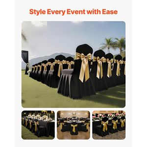 30 housses de chaise en lin noir pour mariage et fête - Housses extensibles pour chaises à dossier plat - Product Image 2