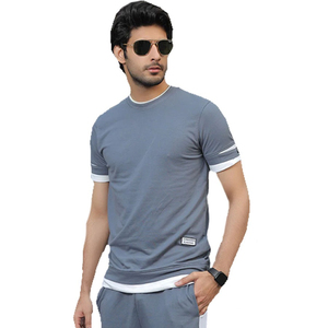 Ensemble de survêtement d'été pour homme en coton 100% de haute qualité, deux pièces, léger, respirant, séchage rapide, logo personnalisable - Product Image 2