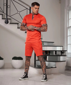 Conjunto de Verano Personalizable con Logotipo para Hombre, 2 Piezas, Camiseta de Manga Corta y Pantalones Cortos de Poliéster/Algodón - Product Image 1