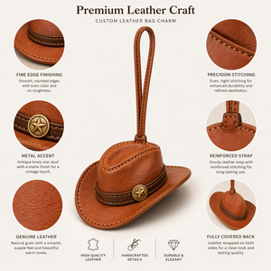 Chapeau de cowboy miniature personnalisé sur le thème de la cowgirl, breloques de sac en cuir style western - Product Image 2