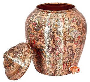 Distributeur d'eau en cuivre peint à la main avec motif floral et robinet pour usage domestique - Product Image 5