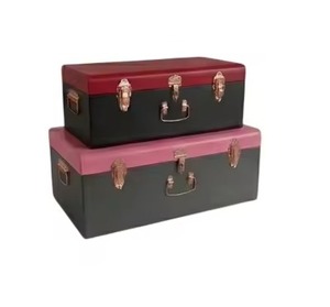 Offre Spéciale : Lot de 2 Coffres de Rangement Métalliques Vert Foncé, Boîtes Décoratives en Fer avec Poignée Avant et Serrures Or Rose - Product Image 2