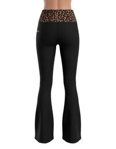 High Waist Full Length Flared Yoga <b>Leggings</b> With <b>Leopard</b> Waistband Custom Logo Right Leg Spandex Polyester Four-Way Stretch - Product Image 2