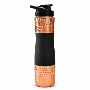 Botella de Agua de Cobre Martillado con Acabado Negro Mate, Reutilizable, para Deportes, a Prueba de Fugas, con Tapa Abatible, para Hogar, Oficina, Viajes, Fitness, Regalo - Product Image 1