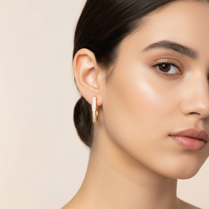 14K <b>Gold</b> Natural Diamond Hoop Earrings | Round White Diamond Ladies Hoops | Yellow White <b>Rose</b> <b>Gold</b> Luxury Fine Jewelry Gift Sets - Product Image 3
