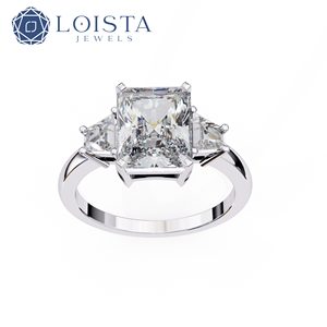 Anillo de Diamante Cultivado en Laboratorio con Corte Radiante, Anillo Solitario con Diamantes Laterales, Diamante Cultivado en Laboratorio con Certificado IGI - Product Image 2
