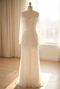 Robe de mariée sirène ornée de perles faites à la main, élégante, à manches longues, fournisseur en gros sur mesure - Product Image 2