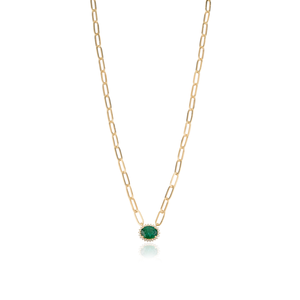 Simple Latest Design Oval Shape <b>Emerald</b> & Round Cut Diamond Stackable Paperclip Chain Cluster <b>Pendant</b> Necklace 14K Yellow Gold - Product Image 1
