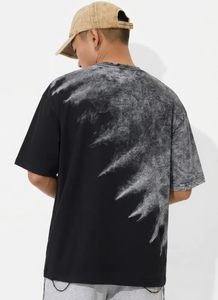 Camiseta de manga corta oversize para hombre con estampado tie-dye en negro y gris, estilo urbano, cuello redondo, tejido de algodón, lavado ácido. - Product Image 4