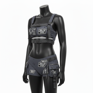 Traje de bikini de nailon y elastano para mujer, gris oscuro, tela de alto rendimiento con panel de arnés, bolsillo cargo, bikinis personalizados para mujer - Product Image 4