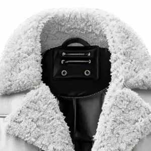 <b>Men</b> <b>White</b> Leather <b>Jacket</b> Fur Collar Shearling Style Winter Warm Coat Zip Up Biker <b>Jacket</b> Custom Logo Factory Direct Supply Bulk - Product Image 3