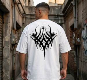 Camiseta Negra Oversize Herat para Hombre, Estilo Urbano, Manga Corta, Diseño con Letras Estampadas en la Espalda, Cuello Redondo, Algodón Jersey - Product Image 5