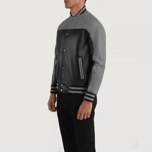 Chaqueta de Cuero Sintético PU para Hombre Rahsal Industries, Negra y Gris, Estilo Universitario, con Capucha, Cierre de Cremallera, Bloques de Color, Transpirable, Estilo Urbano - Product Image 4