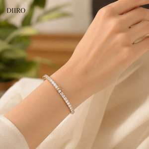 Half Bezel Moissanite Women's Bracelets 10K Plated Rose <b>Gold</b> Princess Diamond Engagement Gift Bracelets Jewelry - Product Image 5