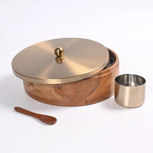 Wooden Casserole Stainless Steel Lid Roti/Chapati Storage Box Polish Oven Safe Style (9 Inch) - Product Image 1