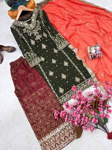 Conjunto de Salwar Kameez Verde Bordado para Mujer con Dupatta |   Traje Étnico Indio para Fiestas y Bodas - Product Image 5