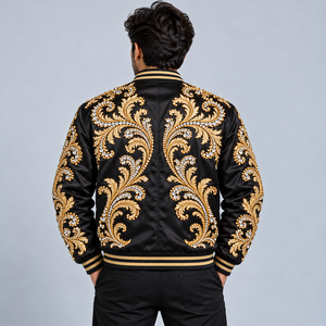 Vestes en satin pour hommes de qualité supérieure, ornées de strass, manteaux bomber scintillants, vêtements de rue élégants et décontractés, vêtements de fête de luxe - Product Image 5