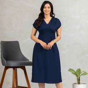 Vestido Midi Floral Ecológico de Manga Corta, Chifón con Estampado de Bloques, Cuello en V, Cierre con Cordón, Nuevo Vestido Formal Elegante de Verano para Mujer - Product Image 1